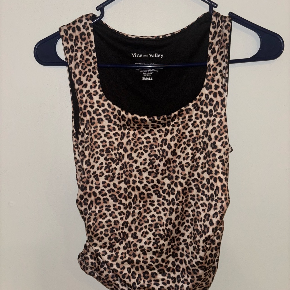 Cream and Brown Fitted Sleeveless Tank Top